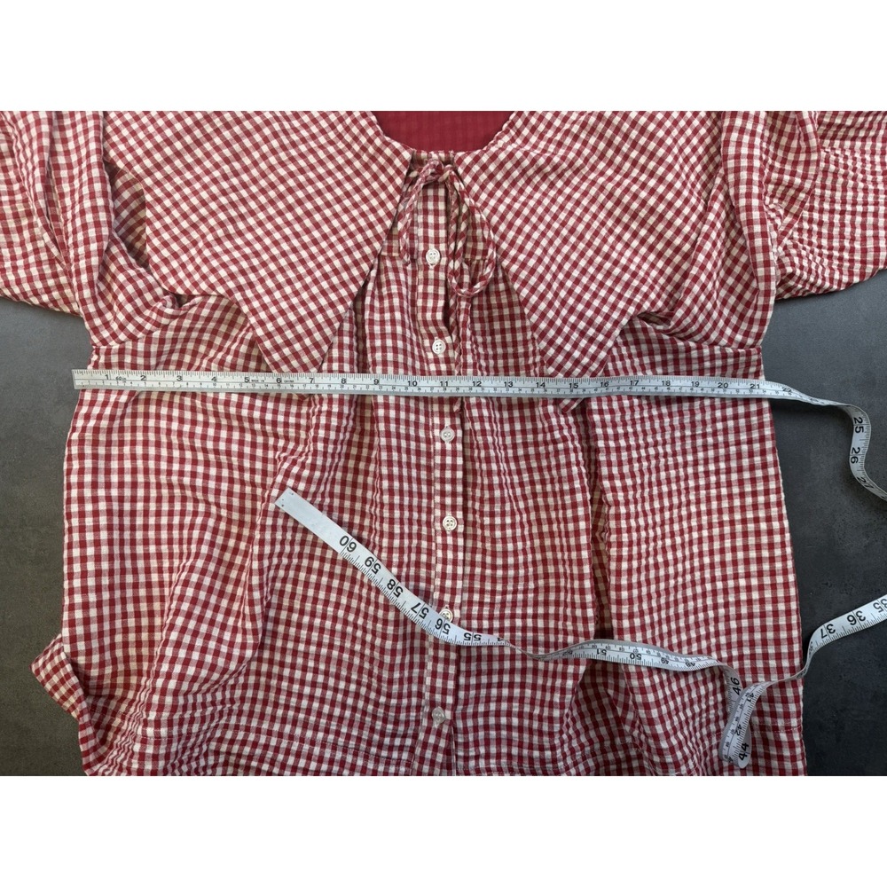Karlie Red & White Gingham Lrg Oversized Peter Pan Collar Cottagecore Balloon Sl - Picture 6 of 7